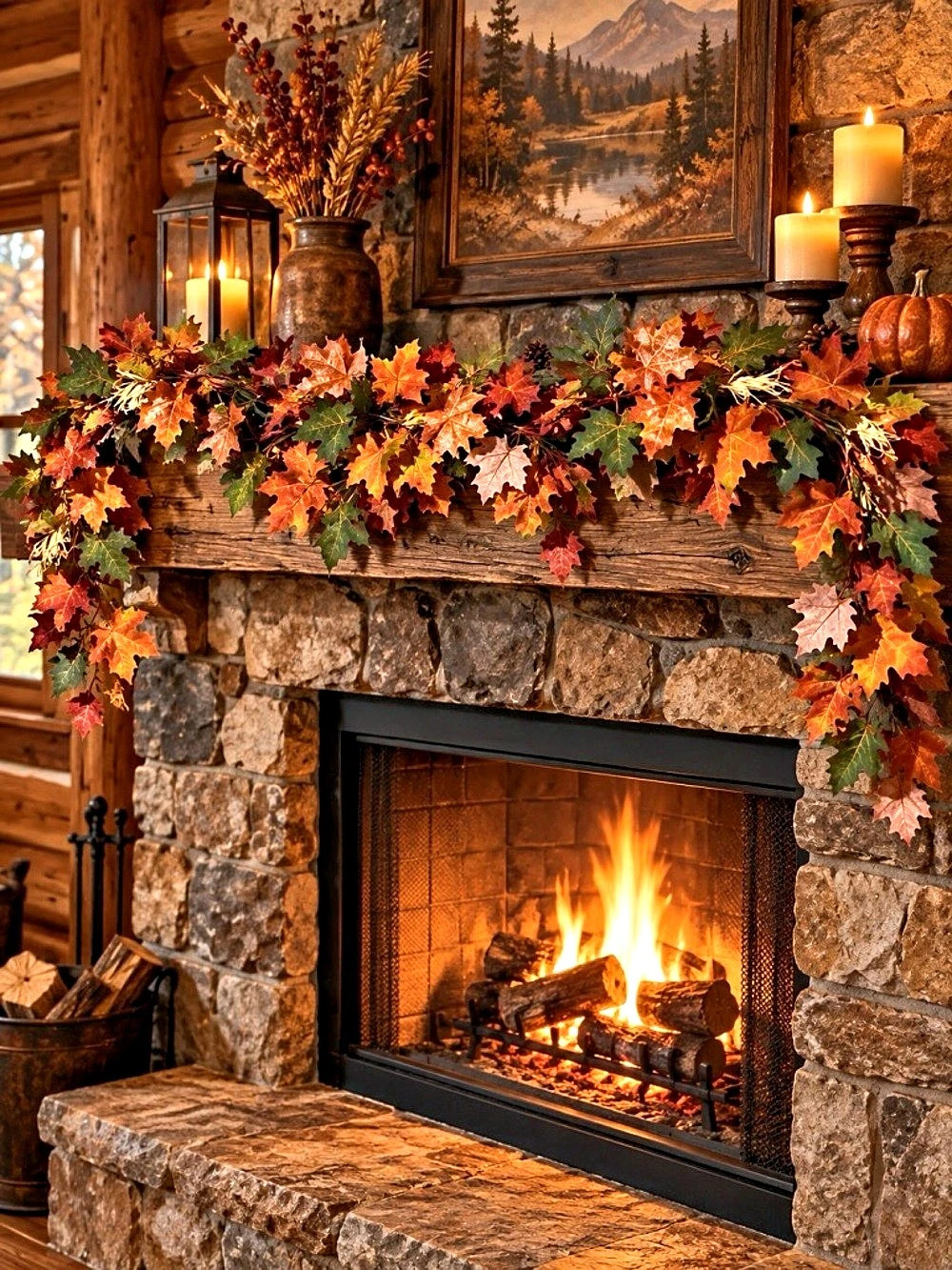 Fall Leaf Fireplace Garland Decor
